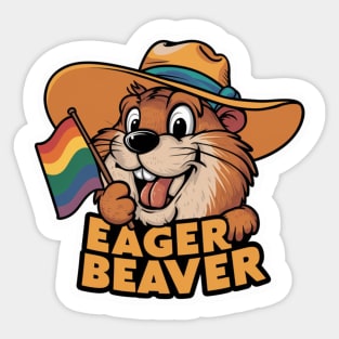 Beaver Holding LGBTQ Flag Sticker